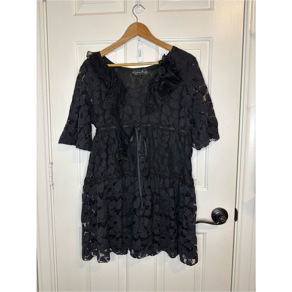 Pretty Angel Black Linen Blend Lace Babydoll Dress L Whimsigoth Lagonlook Grunge